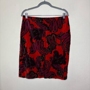 Talbots Orange Velvet Paisley Skirt Size 8